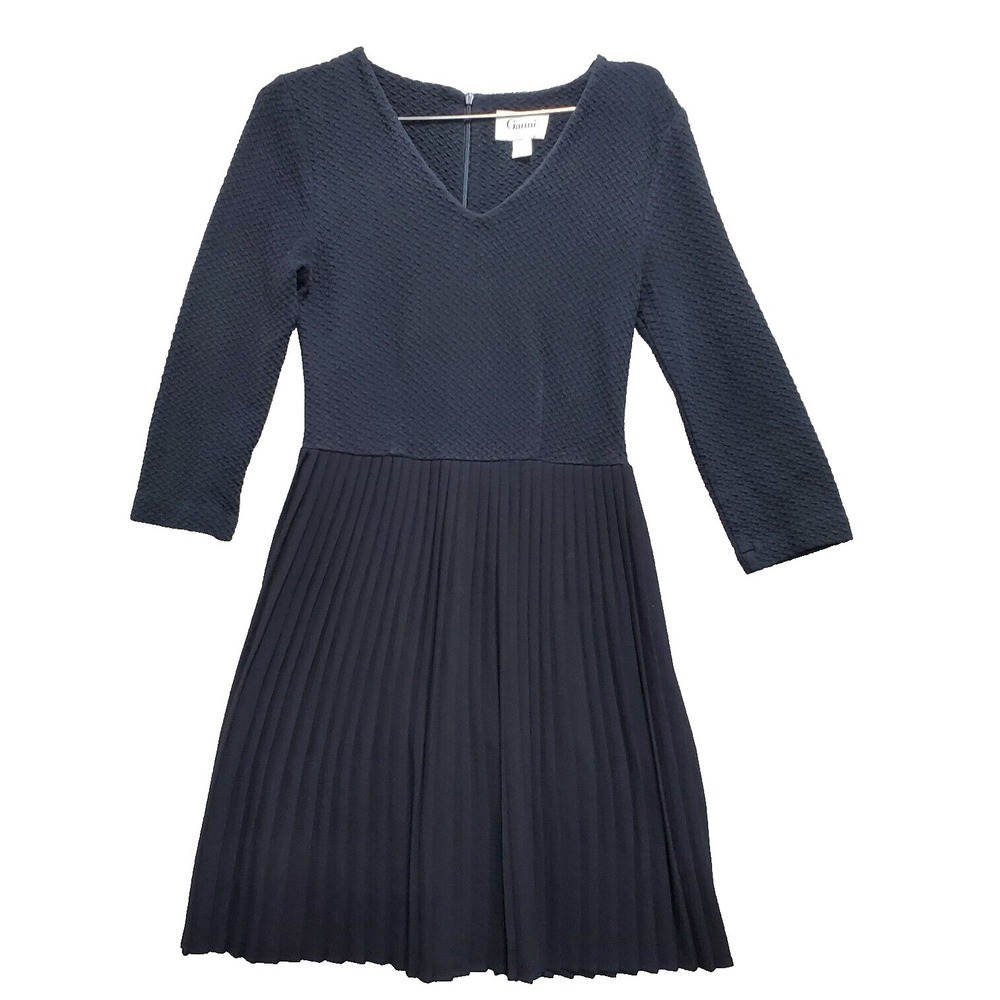 GANNI Fulton‎ Pleated Dress Women's XS Black  V-Neck Long Sleeve Cocktail